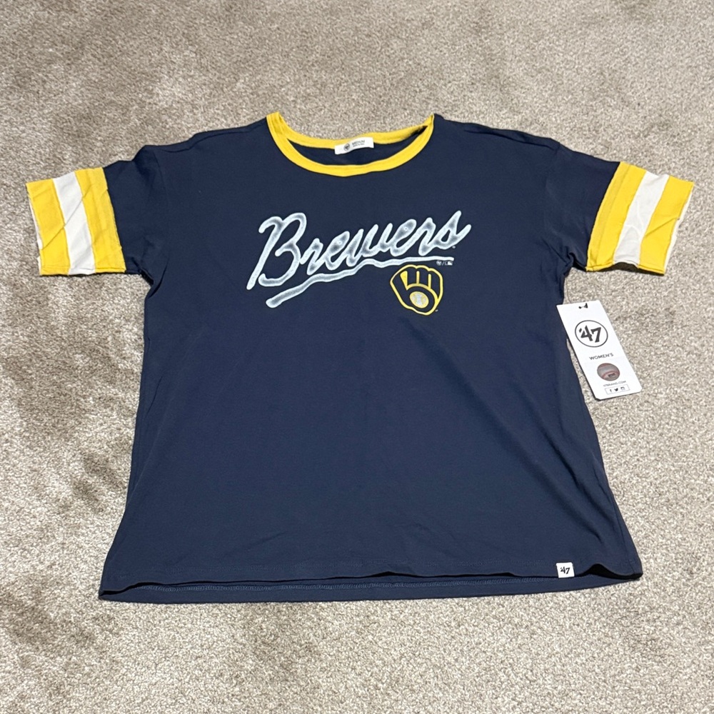 Women’s 47 Brand Brewers Navy and Yellow Tee